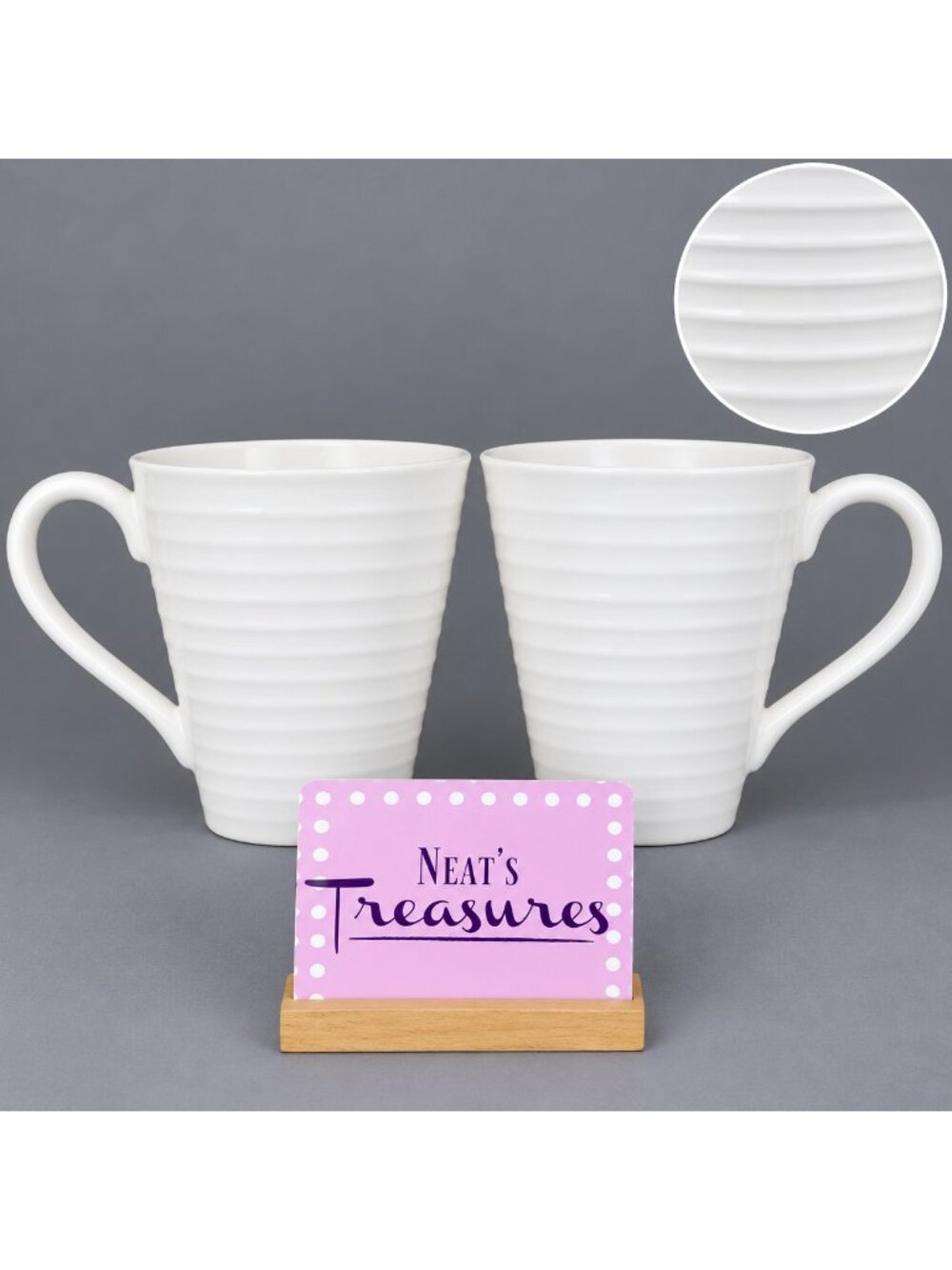 Portmeirion SOPHIE CONRAN WHITE Embossed Rings 12oz Flared Cups Mugs Set of 2